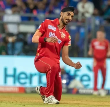 Arshdeep Singh celebrating after taking a wicket in the IPL for Punjab Kings