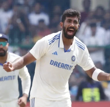Jasprit Bumrah celebrating a wicket during a Test match for India