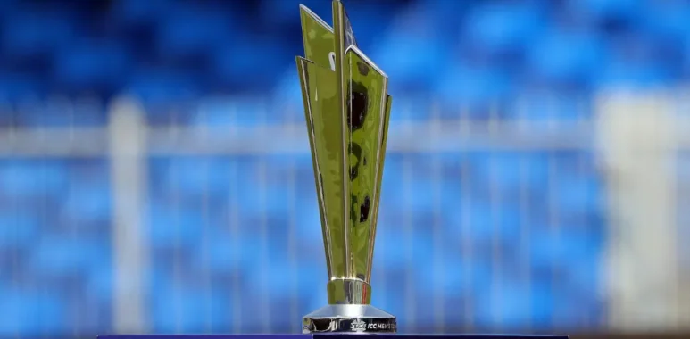 T20 World Cup trophy displayed before the 2024 edition of the tournament