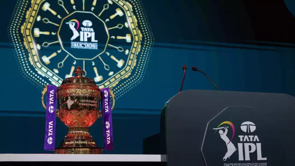 IPL 2026: The IPL Trophy at display during the IPL 2025 Auction.