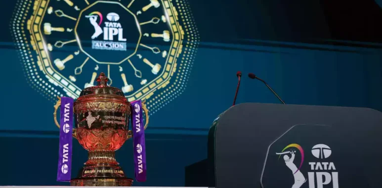 IPL 2026: The IPL Trophy at display during the IPL 2025 Auction.