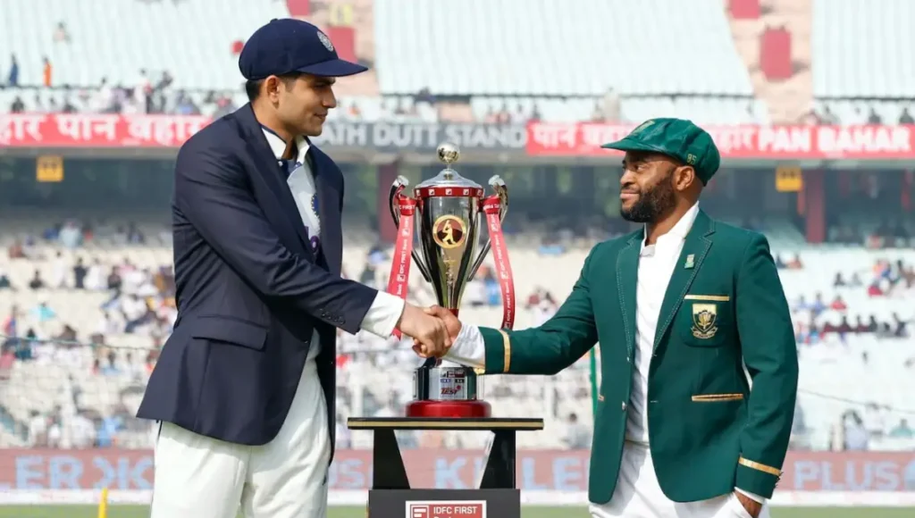 Shubman Gill and Temba Bavuma shake hands before the first Test match in Kolkata.