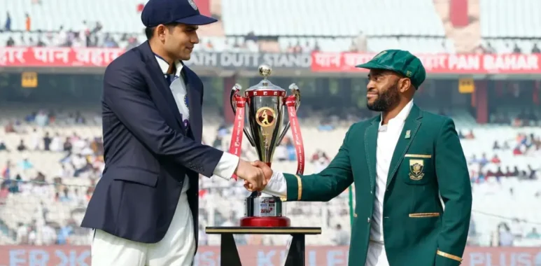 Shubman Gill and Temba Bavuma shake hands before the first Test match in Kolkata.