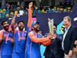 Team India lifting the 2024 T20 World Cup Trophy in Barbados