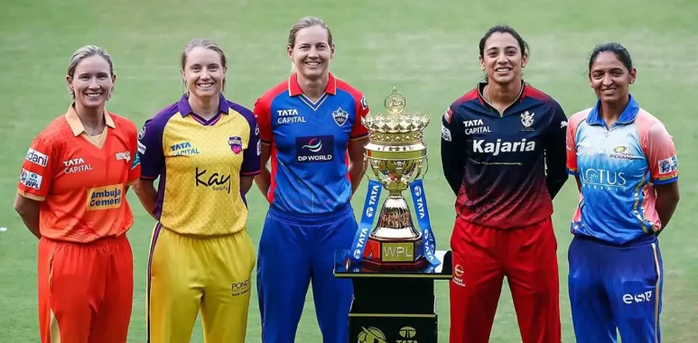WPL Captains pose with the WPL trophy ahead of the 2025 season