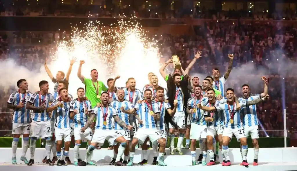 Argentina lifting the 2022 FIFA World Cup Trophy in Qatar