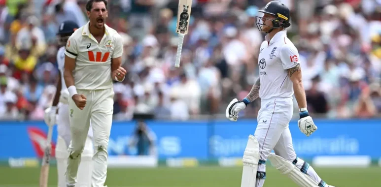 Mitchell Starc and Ben Stokes during the third Ashes Test in Adelaide