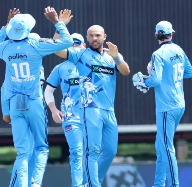 Tymal Mills celebrating a wicket during Pretoria Capitals vs Joburg Super Kings