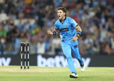 Gideon Peters celebrating a wicket against MI Cape Town