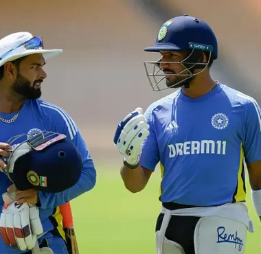 Rishabh Pant and Dhruv Jurel having a chat during India's training session