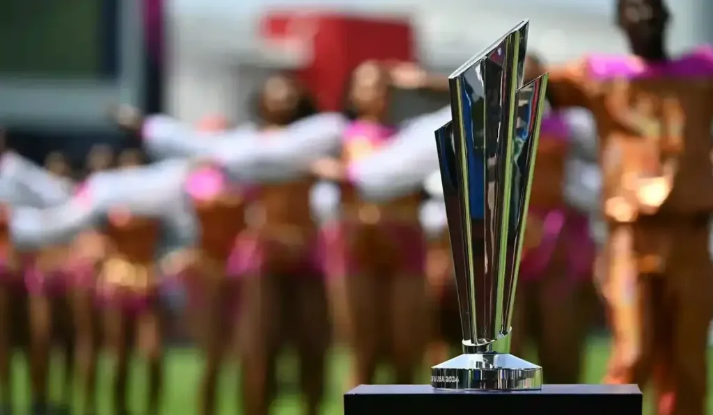 The T20 World Cup trophy on display