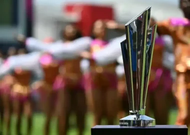 The T20 World Cup trophy on display