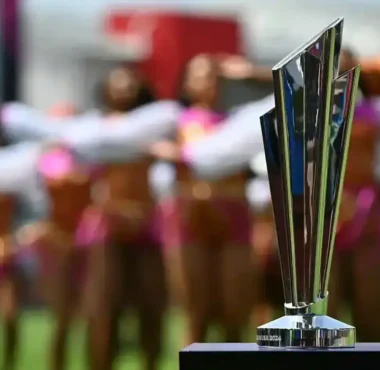 The T20 World Cup trophy on display