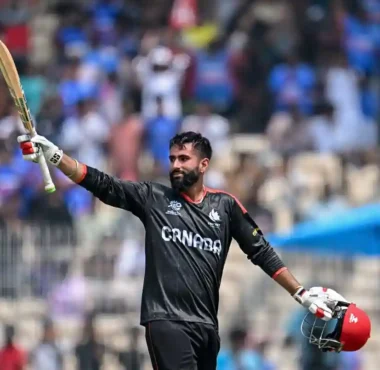 Canada's Yuvraj Samra celebrating his century against New Zealand at the 2026 T20 World Cup