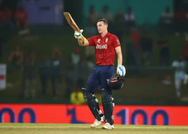Harry Brook celebrating his century against Pakistan during the 2026 T20 World Cup