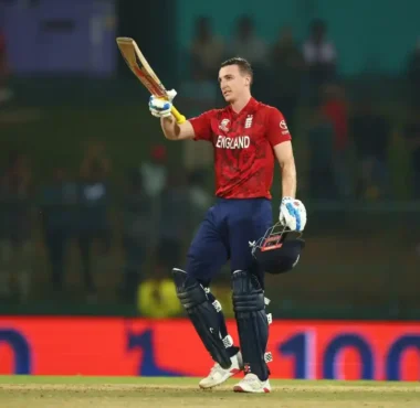 Harry Brook celebrating his century against Pakistan during the 2026 T20 World Cup