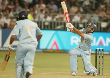 Yuvraj Singh hitting a six against England during the 2007 T20 World Cup
