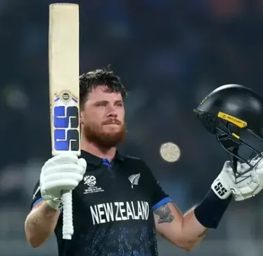 Finn Allen celebrating his century in T20 World Cup 2026 semifinal against South Africa