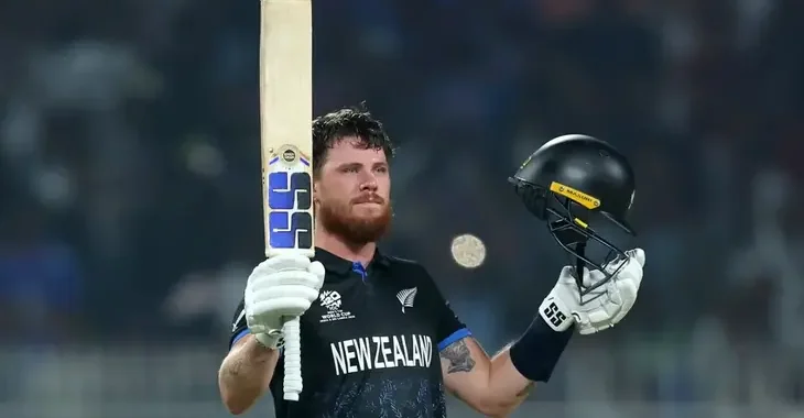 Finn Allen celebrating his century in T20 World Cup 2026 semifinal against South Africa