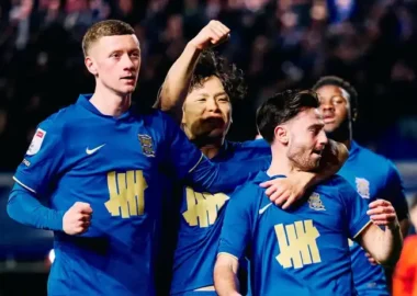 Birmingham City players celebrating during a Championship match
