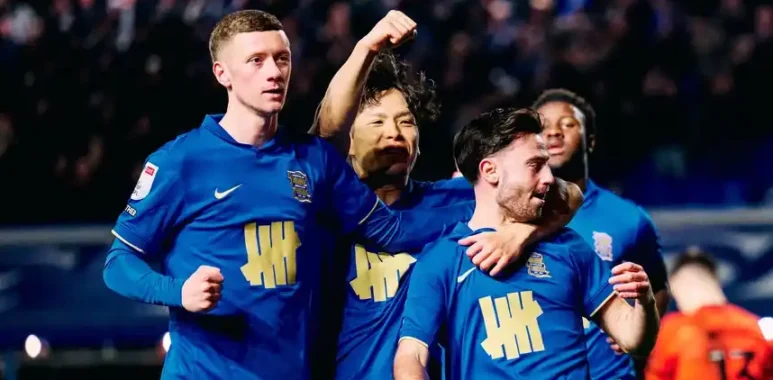 Birmingham City players celebrating during a Championship match