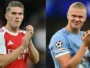 Manchester City's Haaland and Arsenal's Gyokeres in action during Premier League